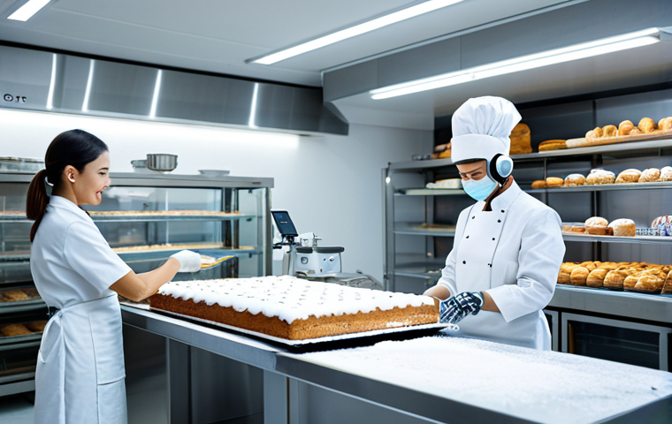 **
"A futuristic bakery with a robotic arm delicately decorating a cake with sugar powder, intricate design, clean environment, high-tech equipment visible in the background, professional lighting, focus on precision and artistry, fully clothed staff in the background observing, safe for work, appropriate content, family-friendly, perfect anatomy, correct proportions, professional."
**