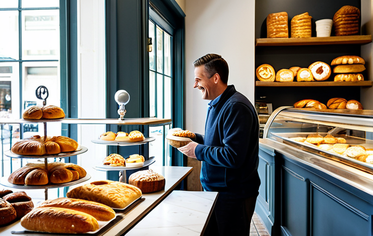 **
"A bright and inviting bakery interior, featuring shelves filled with a variety of artisan breads and pastries. A fully clothed baker, in appropriate professional attire, smiles warmly from behind the counter. Sunlight streams through the large front windows. Cozy seating area with customers enjoying coffee and baked goods. Focus on the visual appeal and the inviting atmosphere. Perfect anatomy, natural proportions, safe for work, appropriate content, family-friendly, professional photography, high quality."
**